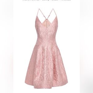 HALSTON HERITAGE
Sleeveless V-neck Floral Jacquard Tulip-skirt Dress pink sz 8